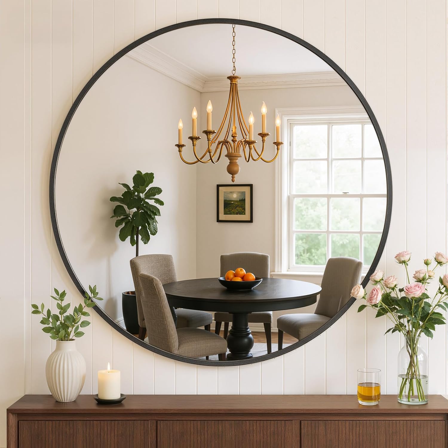 24 Inch Round Black Framed Mirror
