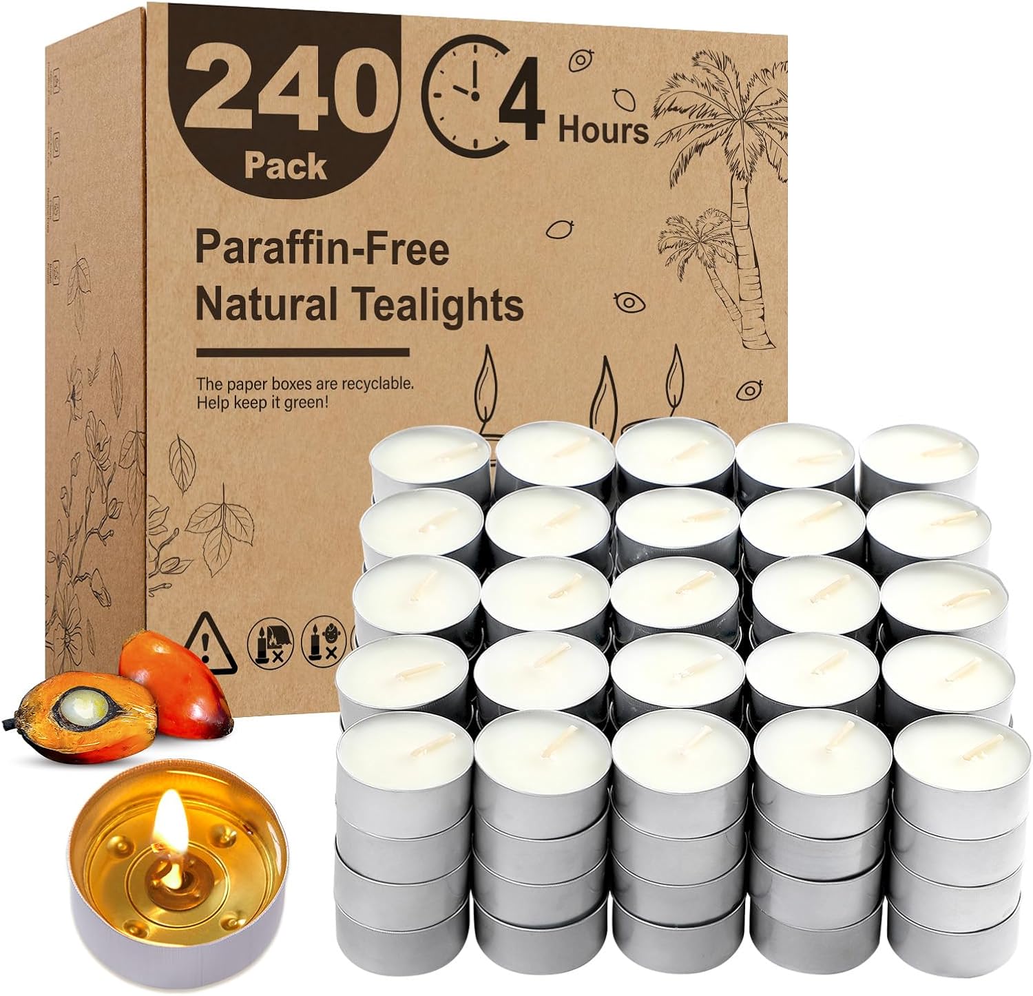 240-Pack Palm Wax Tealight Candles