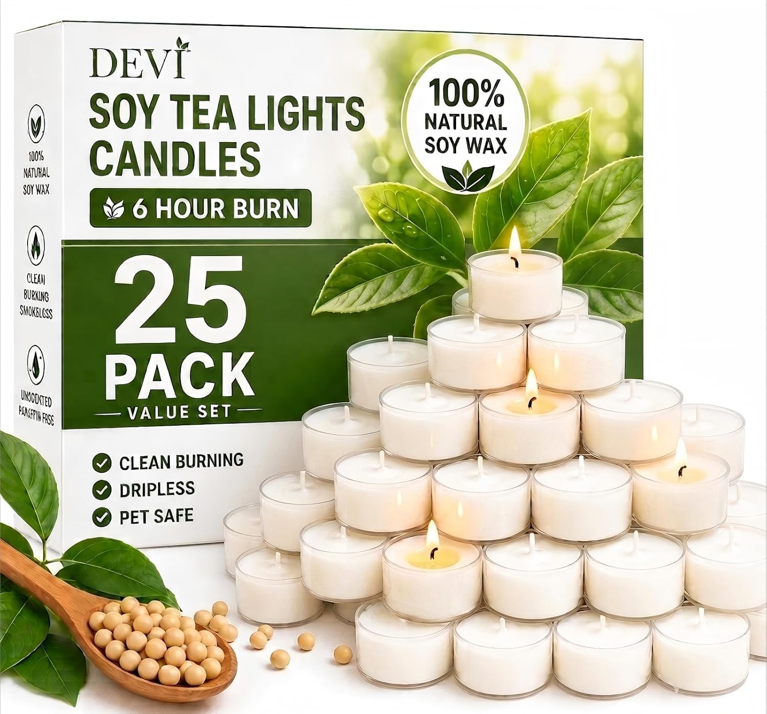 25-Pack Unscented Soy Tealight Candles