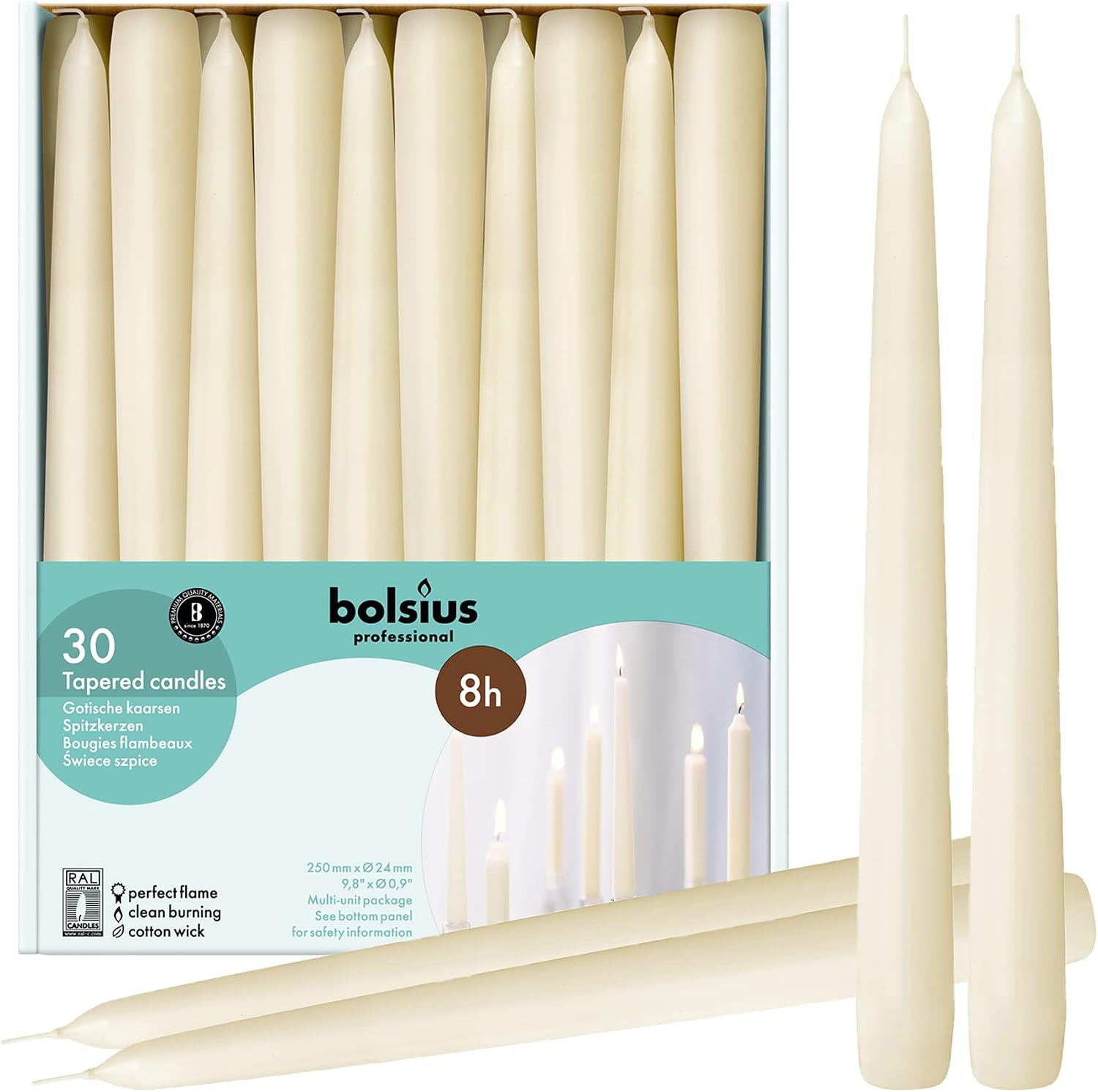 30-Pack Unscented Ivory Taper Candles