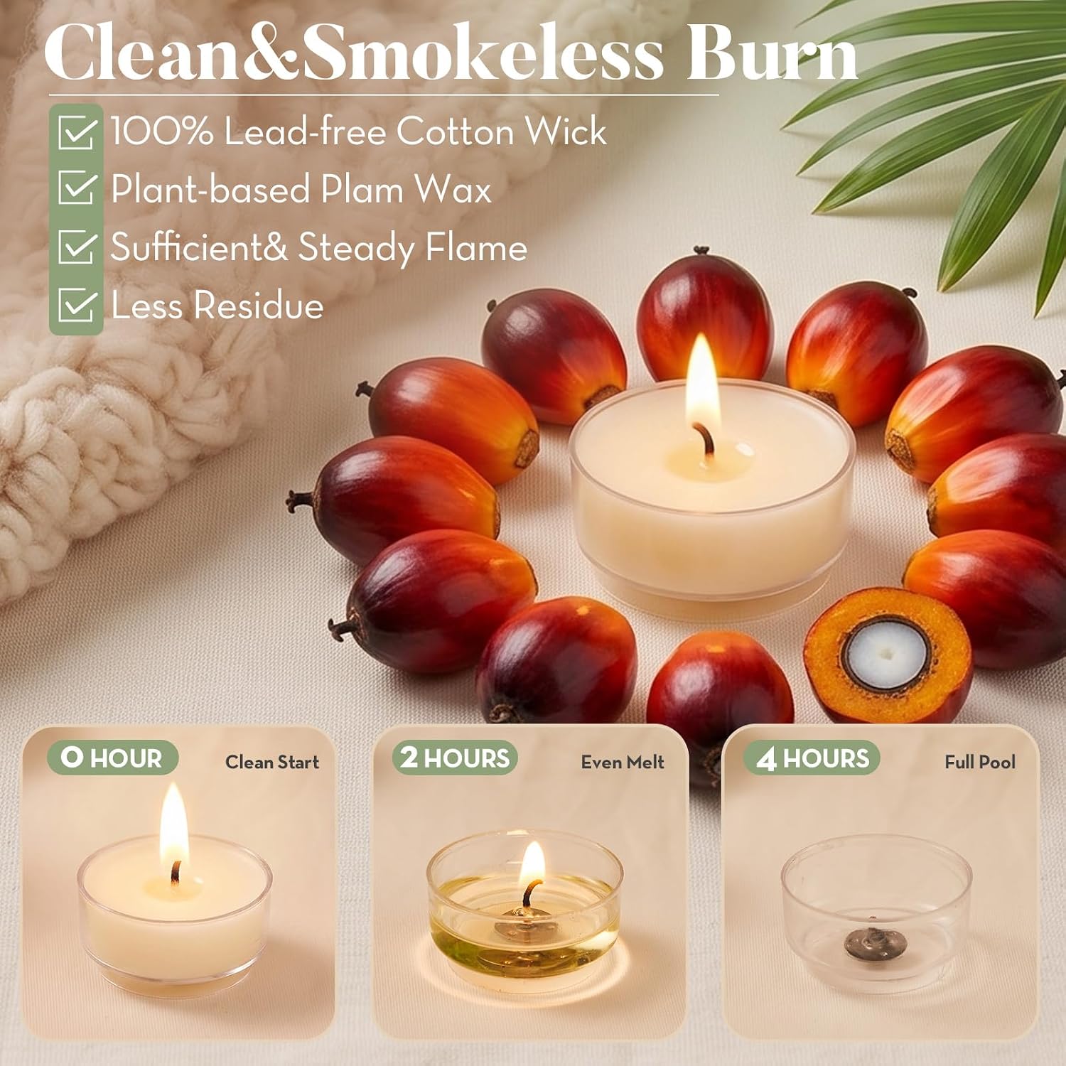 50-Pack Unscented Palm Tea Lights