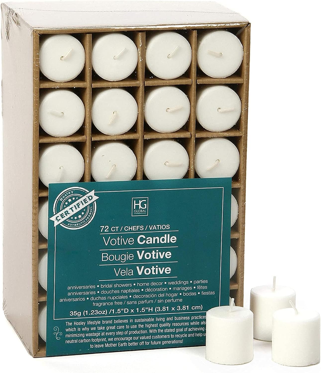 72-Pack Unscented White Votive Candles