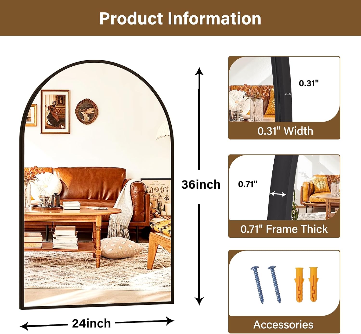 Black Metal Arched Wall Mirror