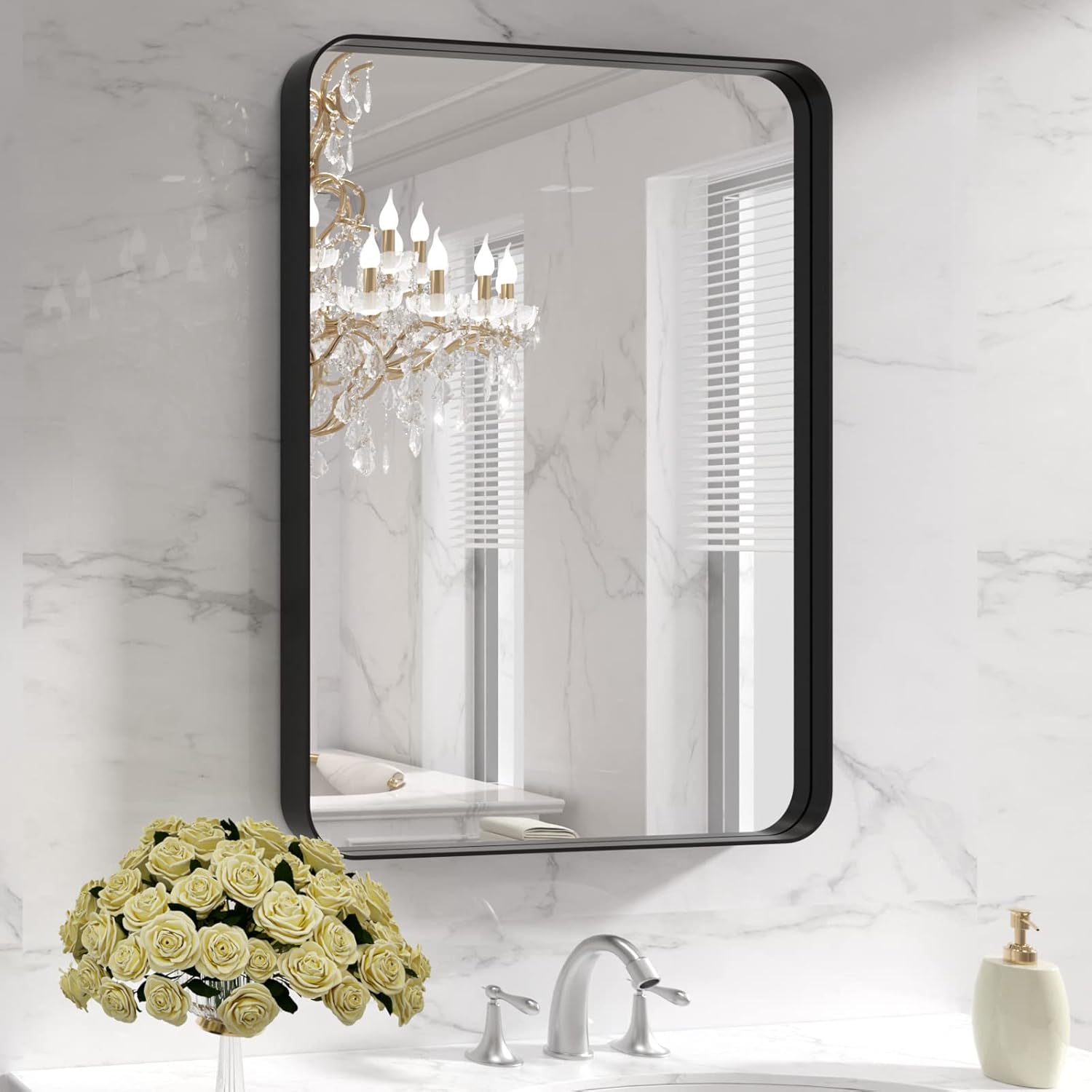 Black Rounded Rectangular Wall Mirror
