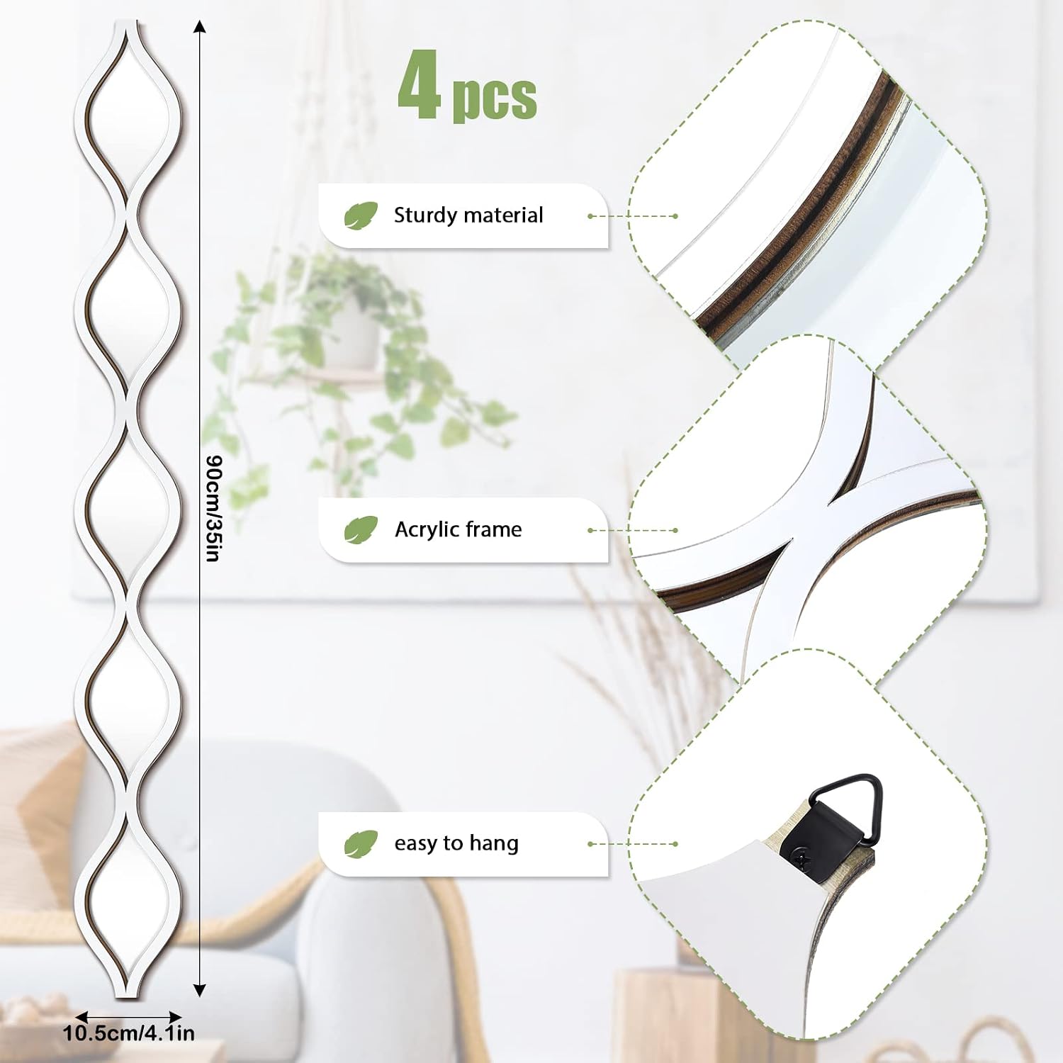 Four-Piece Wavy Panel Mirror Set