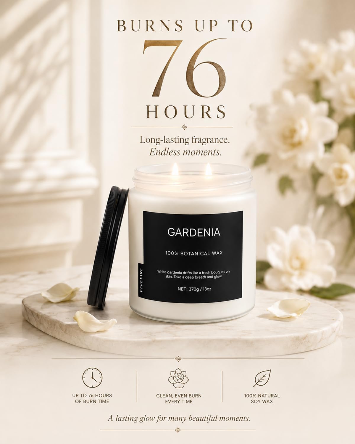 Gardenia White Floral Scented Soy Candle