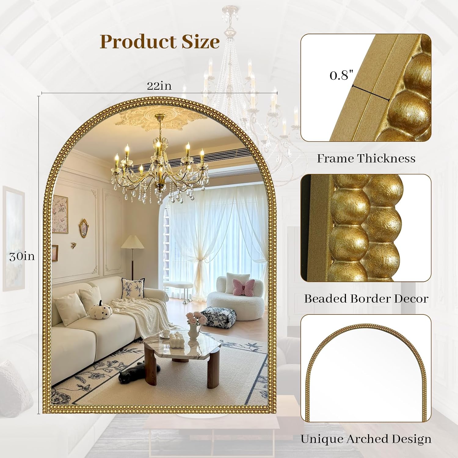 Gold Beaded Arched Wall Mirror
