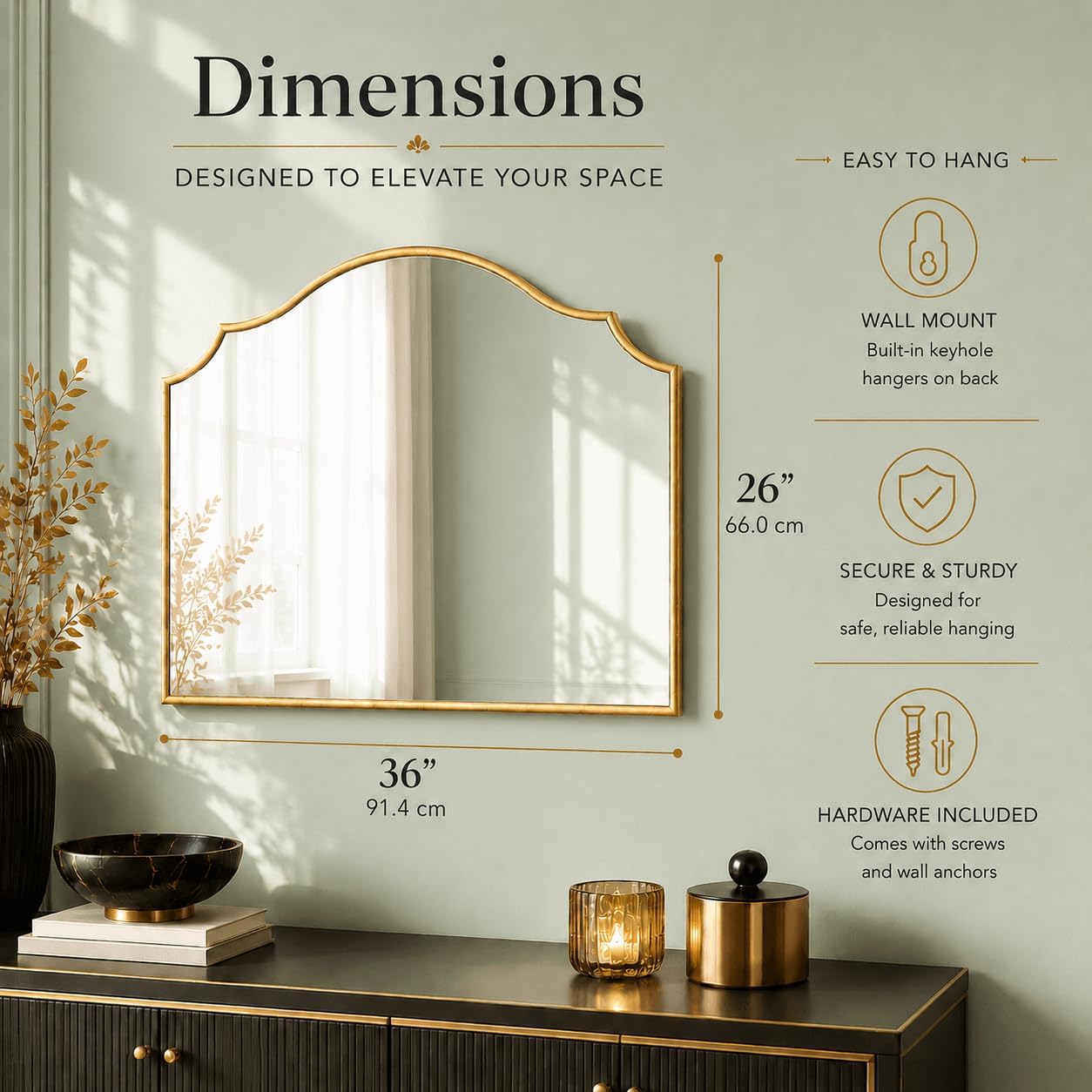 Large Gold Scalloped Arch Mirror