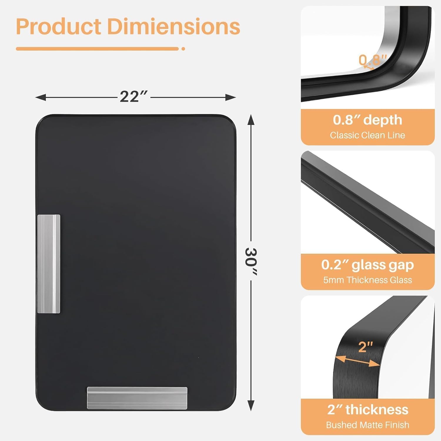 Matte Black Rectangular Tempered Mirror