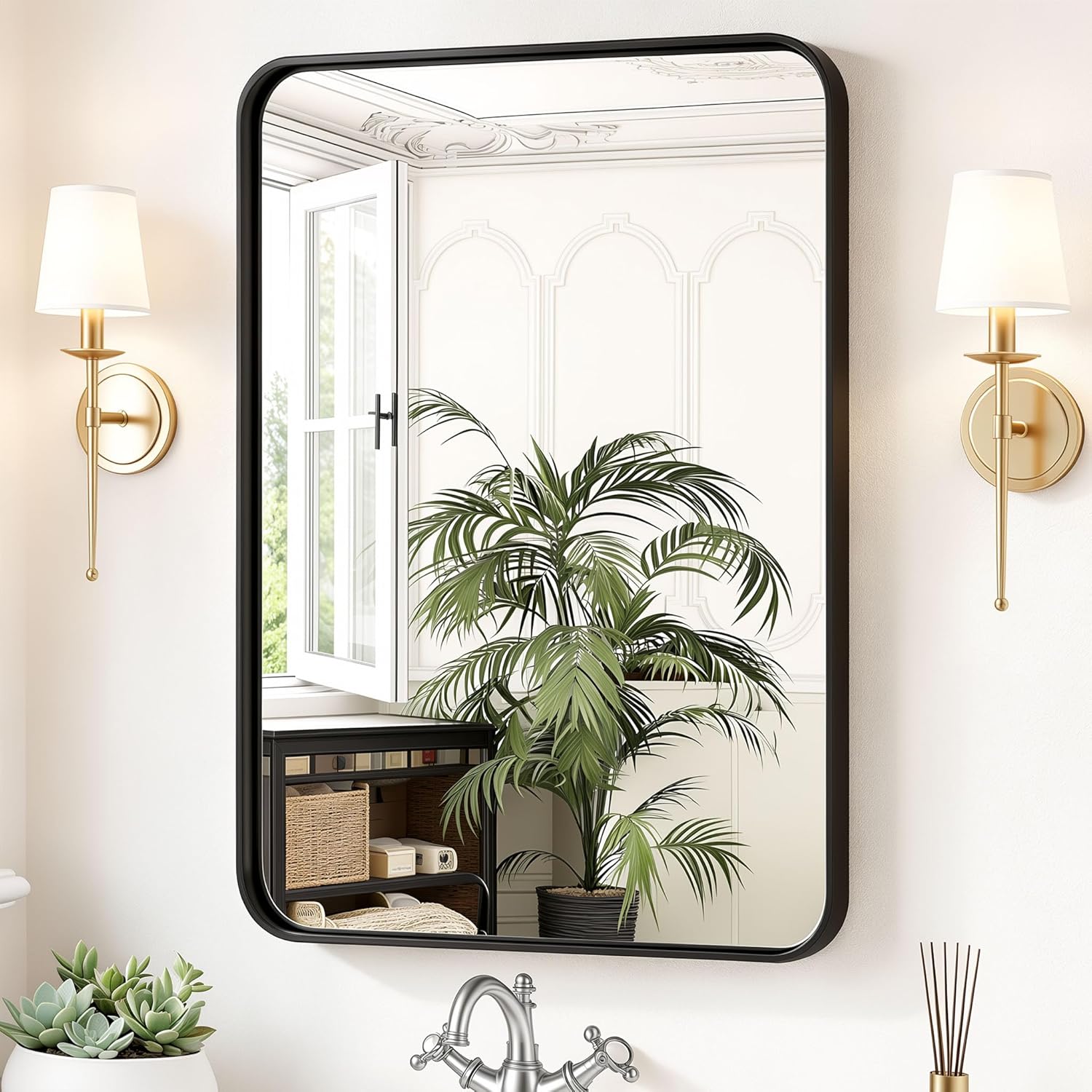 Rounded Rectangle Black Wall Mirror
