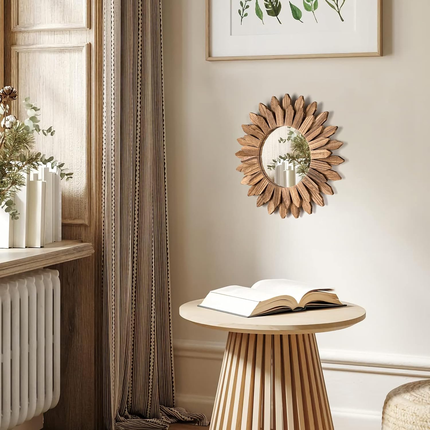 Rustic Wood Sunburst Wall Mirror