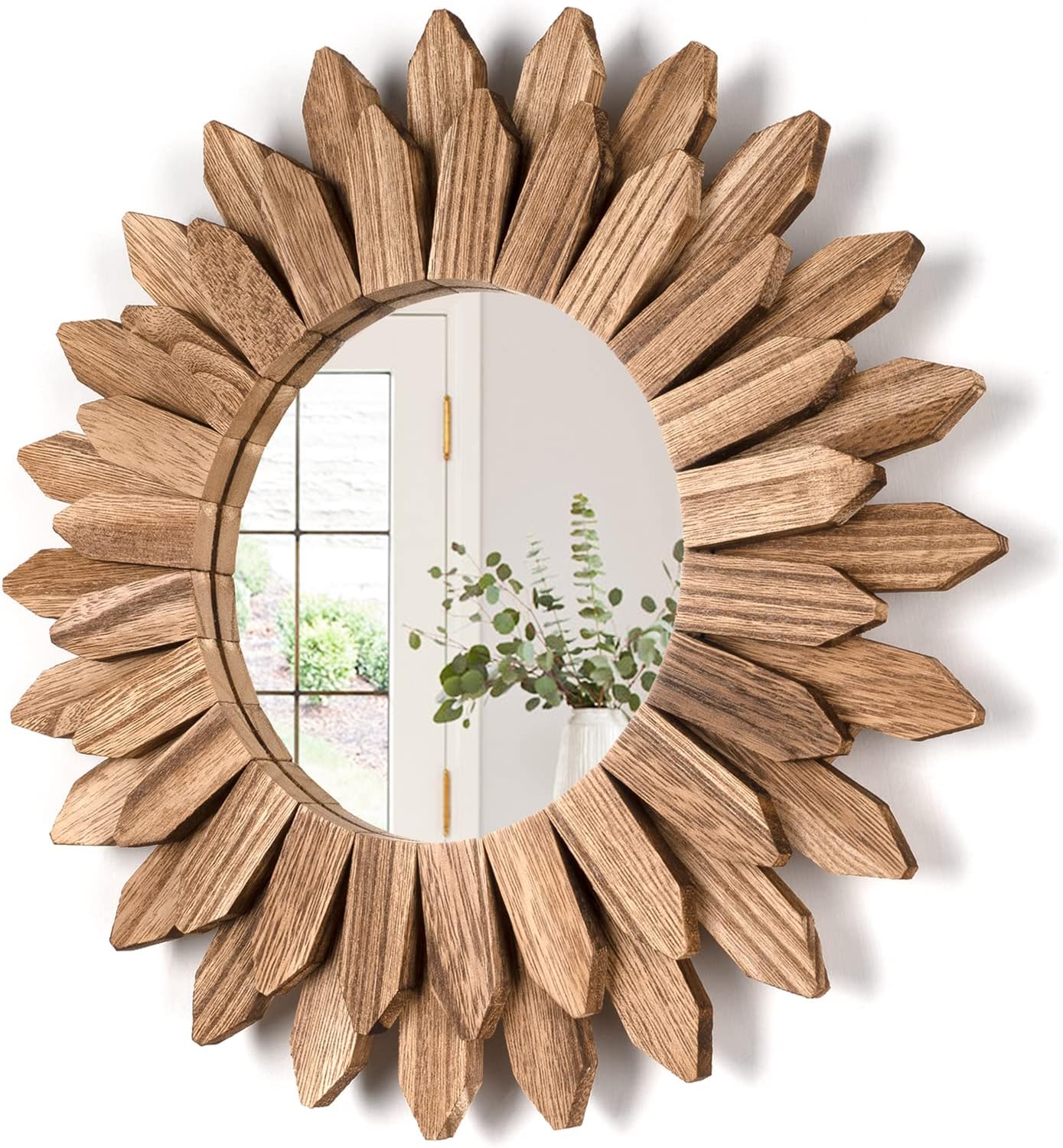 Rustic Wood Sunburst Wall Mirror