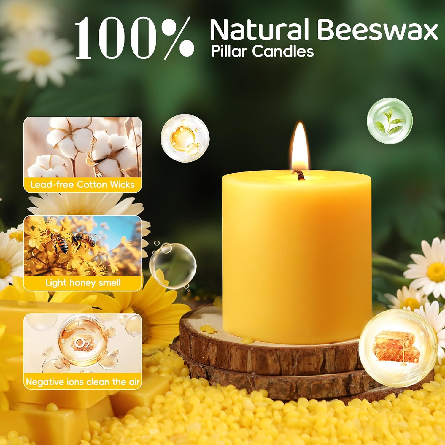 Single Unscented Beeswax Pillar Candle
