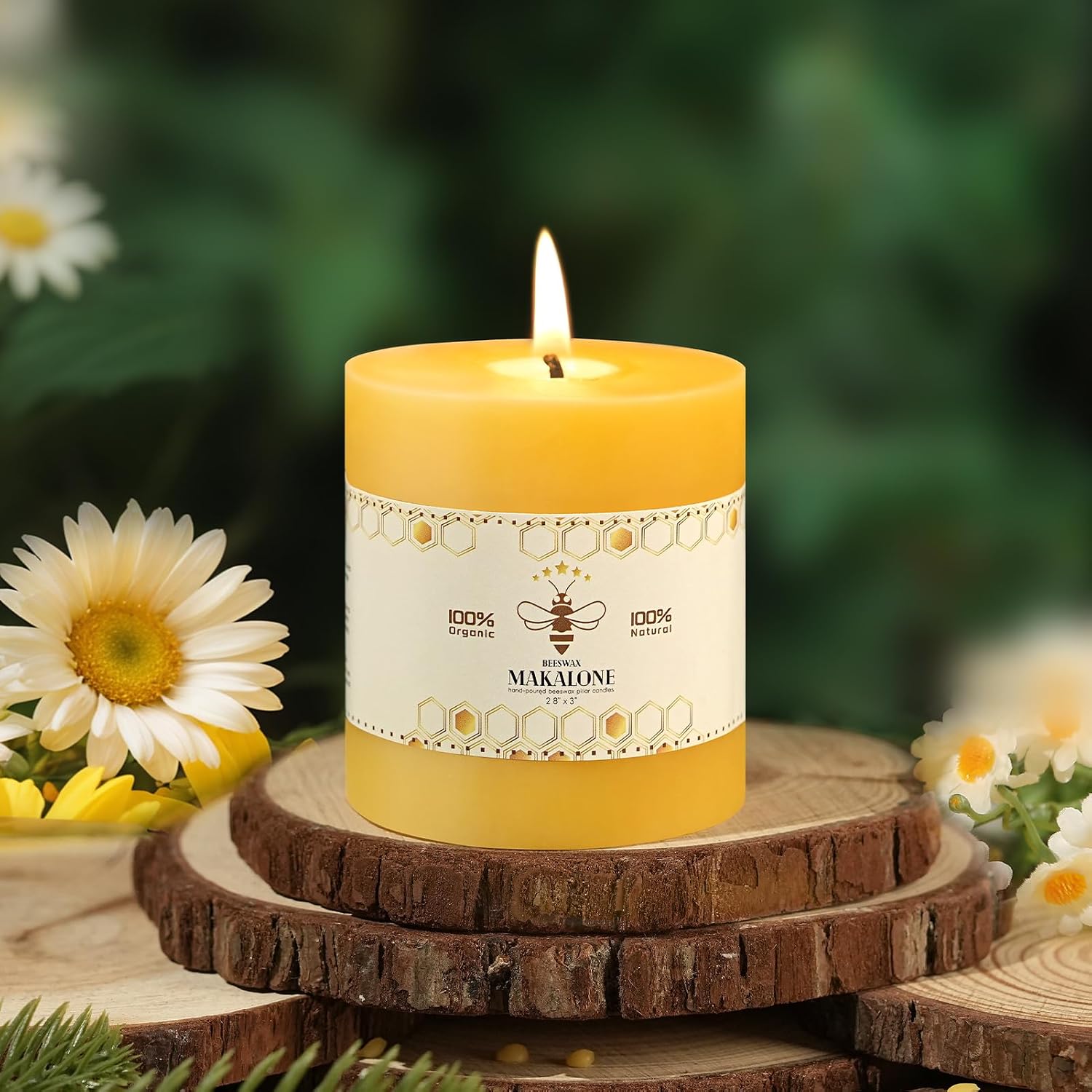 Single Unscented Beeswax Pillar Candle