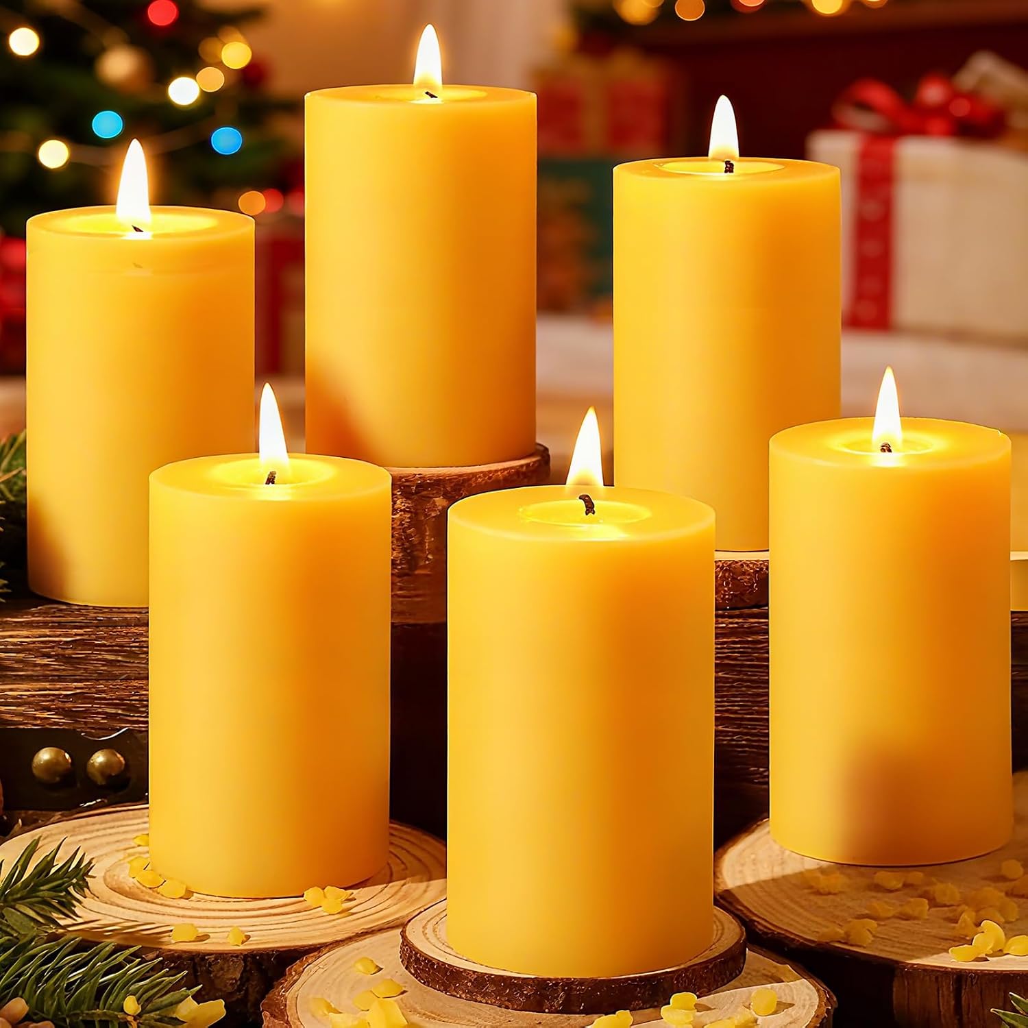 Six-Pack Pure Beeswax Pillar Candles