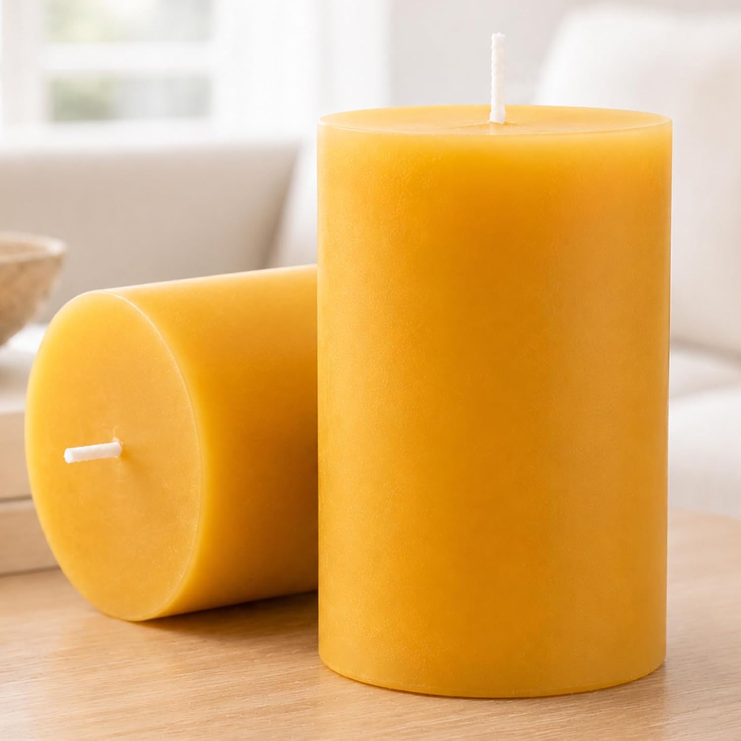 Two-Pack Natural Beeswax Pillar Candles