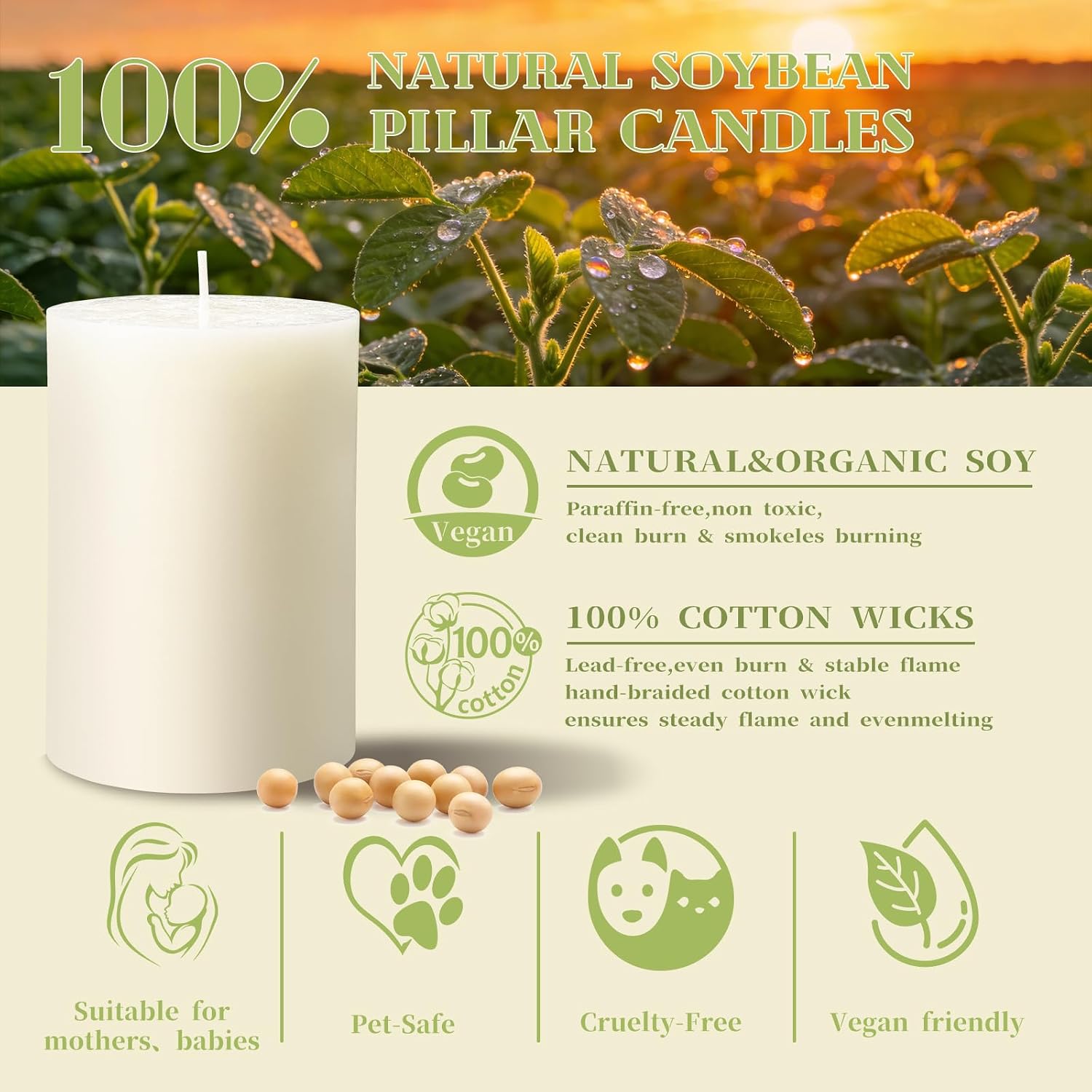 Two-Pack Unscented Soy Pillar Candles