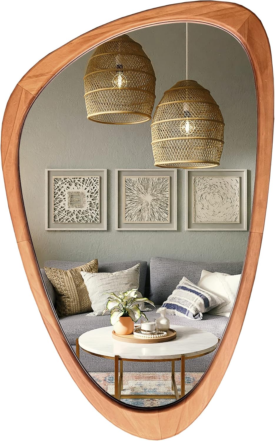 Wood Framed Irregular Wall Mirror